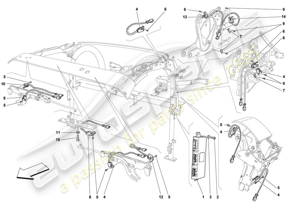 ferrari f430 scuderia (rhd) roof microswitch and ecu parts diagram