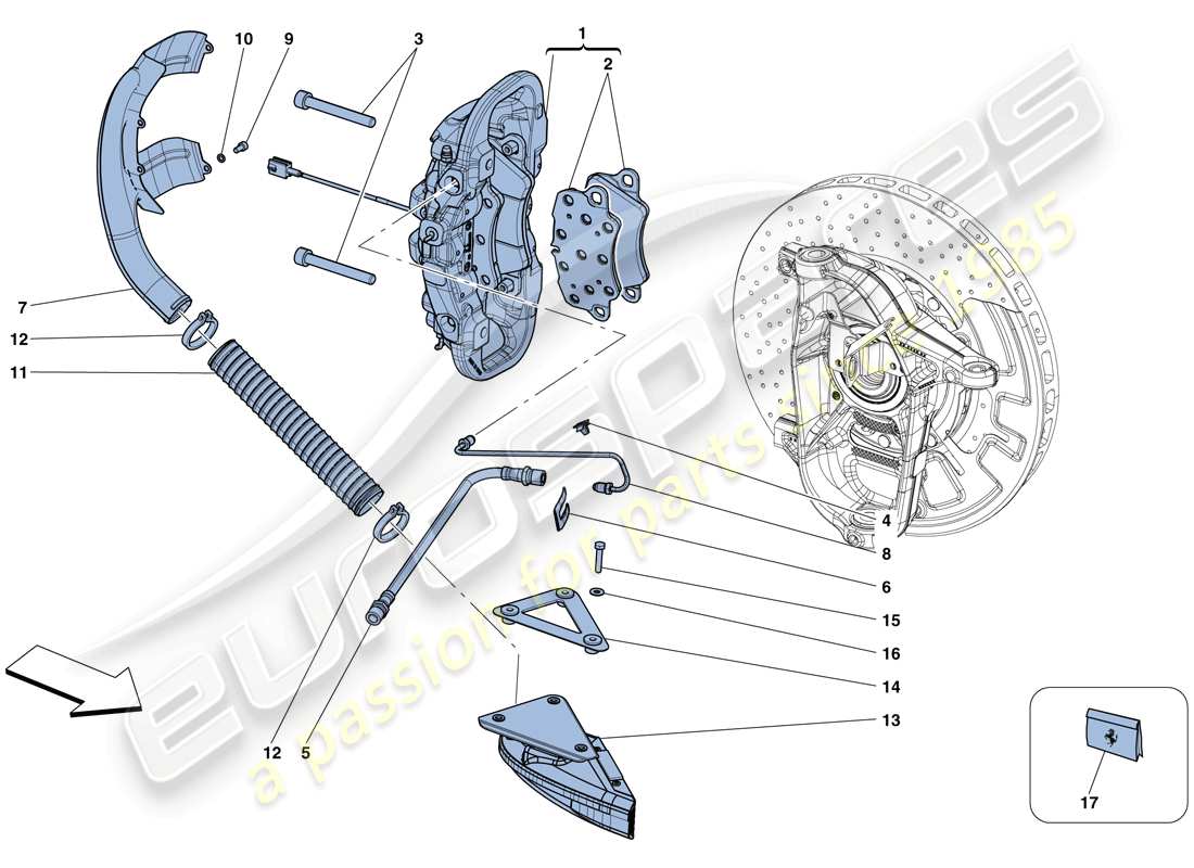 ferrari 458 speciale (usa) front brake callipers parts diagram