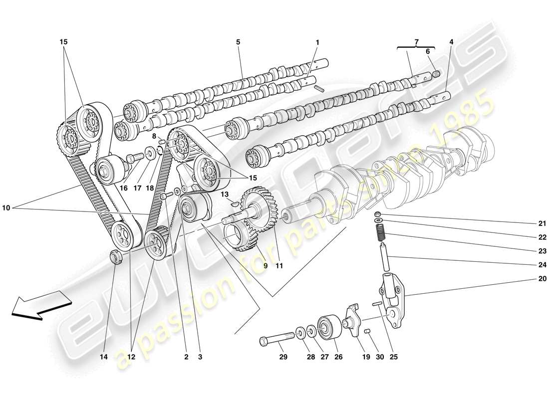 ferrari 612 sessanta (usa) timing system - drive parts diagram