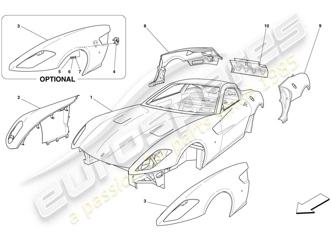 ferrari 599 gtb fiorano (europe) bodyshell - external trim parts diagram