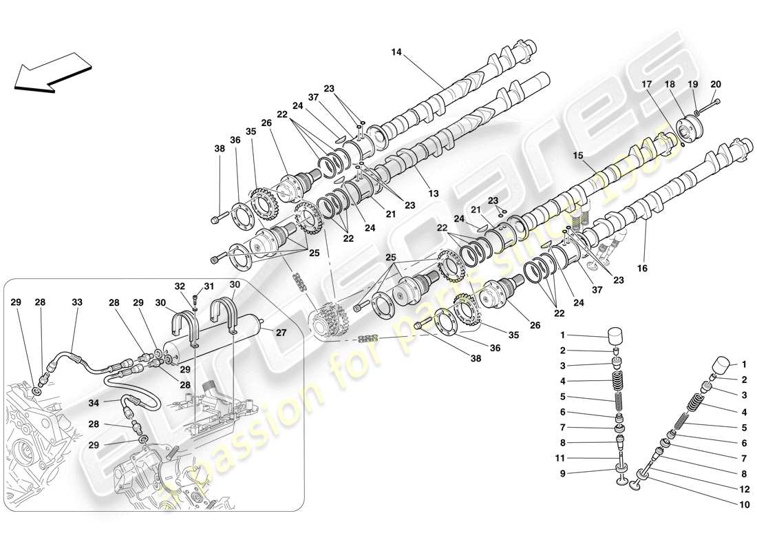 ferrari f430 scuderia (europe) timing system - tappets part diagram