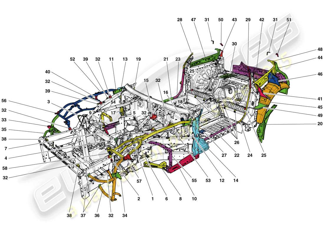 ferrari gtc4 lusso (rhd) chassis completion part diagram