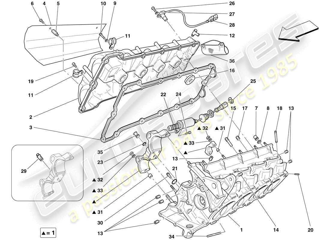 ferrari f430 scuderia (europe) right hand cylinder head part diagram