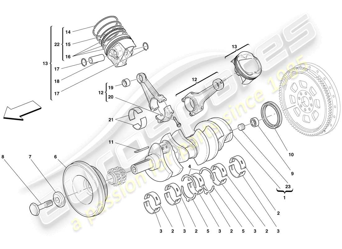 ferrari f430 spider (europe) crankshaft - connecting rods and pistons parts diagram