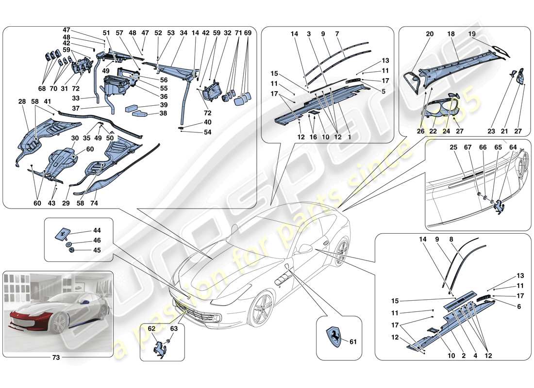 ferrari gtc4 lusso (europe) shields - external trim parts diagram