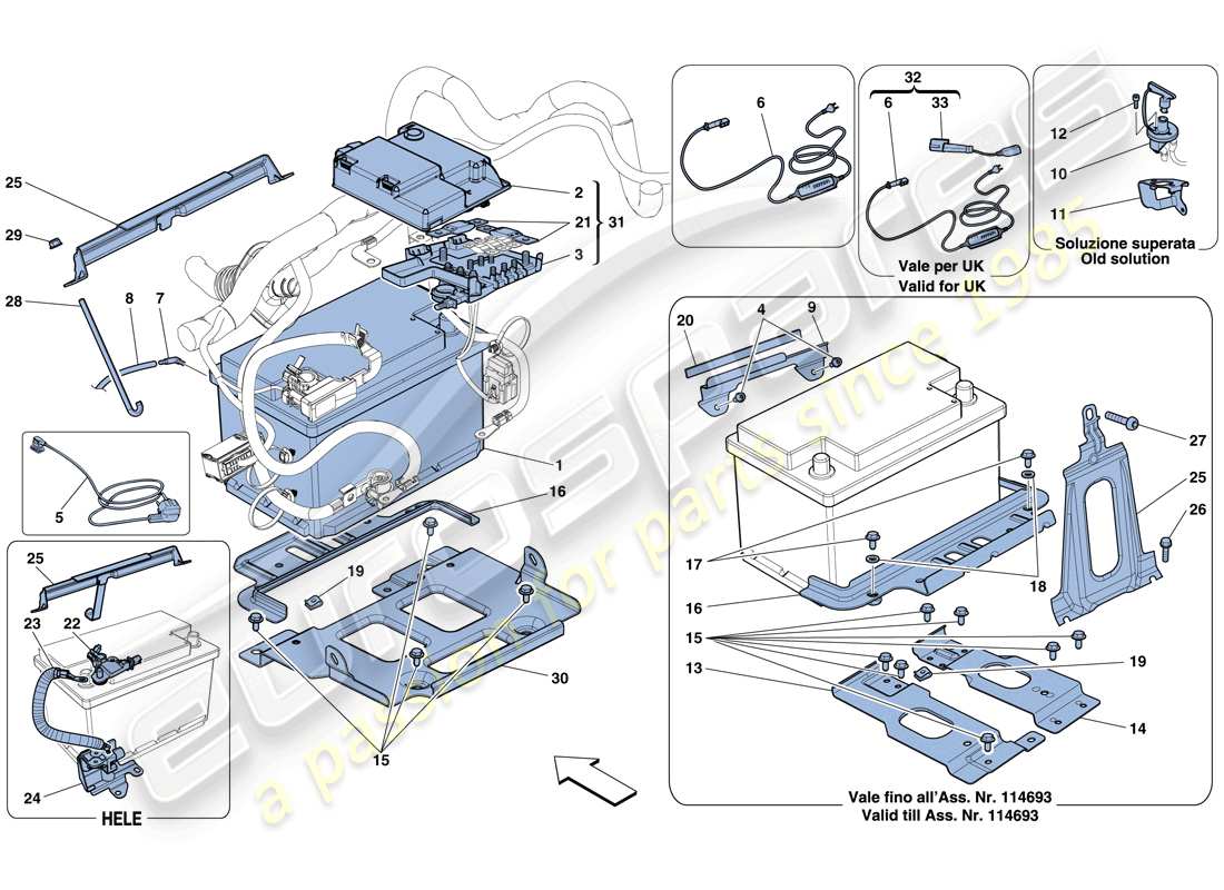 ferrari 458 italia (rhd) battery parts diagram