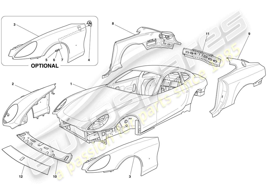 ferrari 612 sessanta (usa) bodyshell - external trim parts diagram