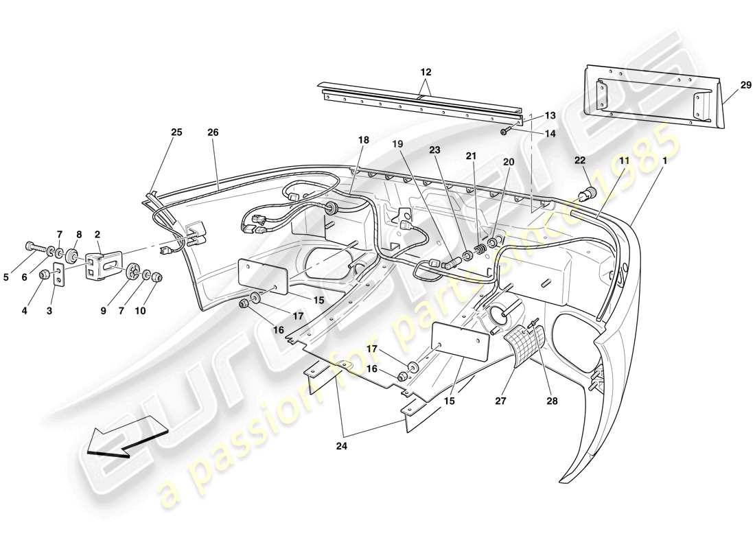 ferrari 599 sa aperta (usa) rear bumper parts diagram