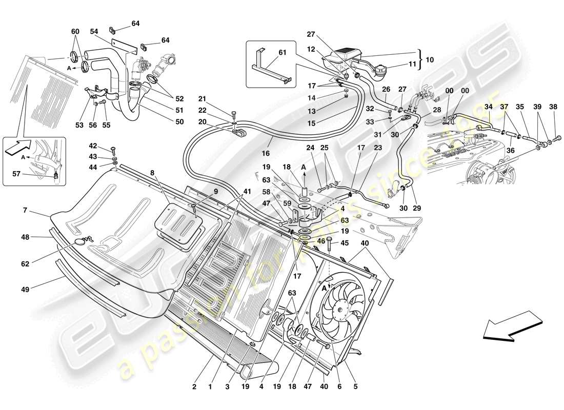 ferrari 599 gtb fiorano (usa) cooling system - radiator and header tank parts diagram