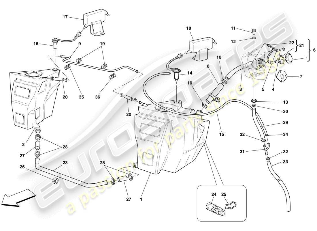 ferrari f430 scuderia (rhd) fuel tanks and filler neck parts diagram