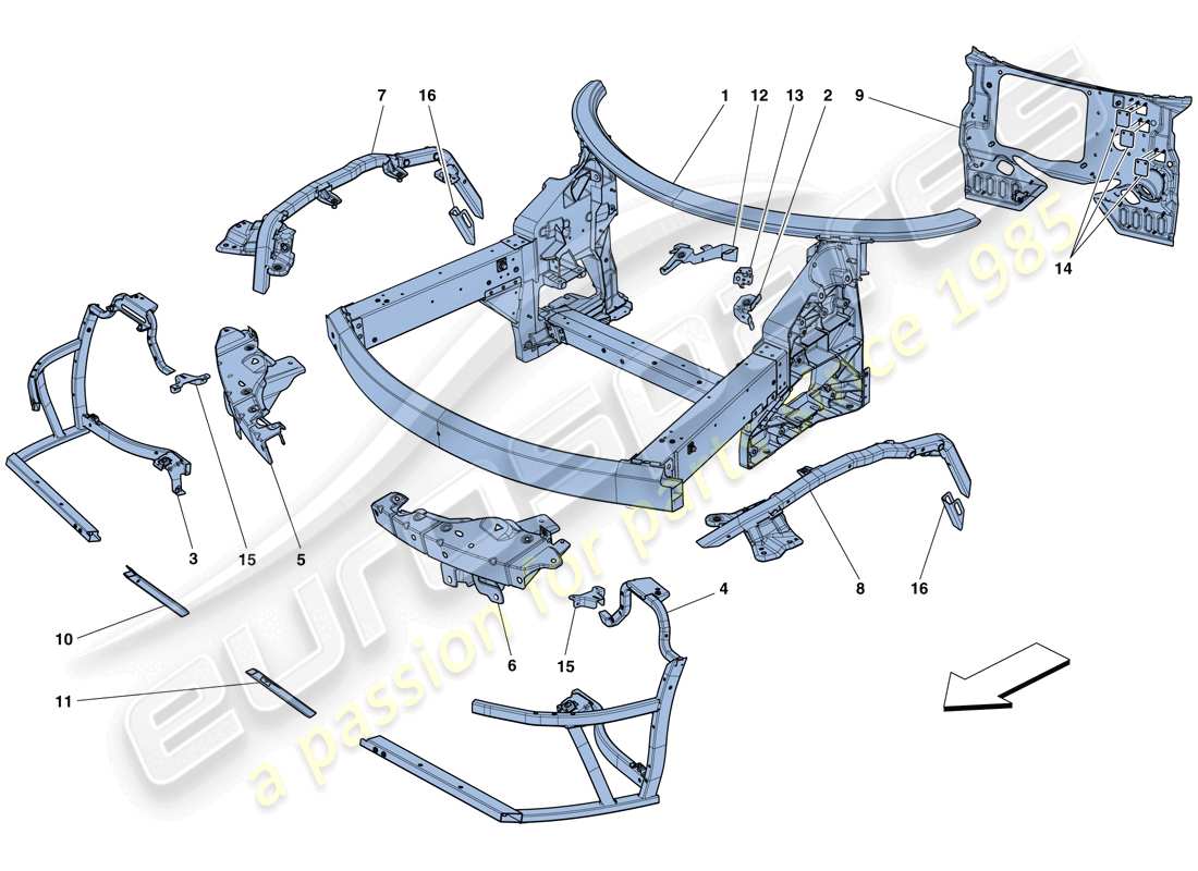 ferrari 458 speciale (usa) chassis - complete front structure and panels parts diagram