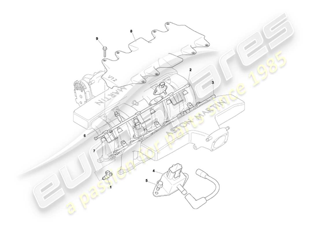 aston martin vanquish (2003) fuel rails & injectors parts diagram