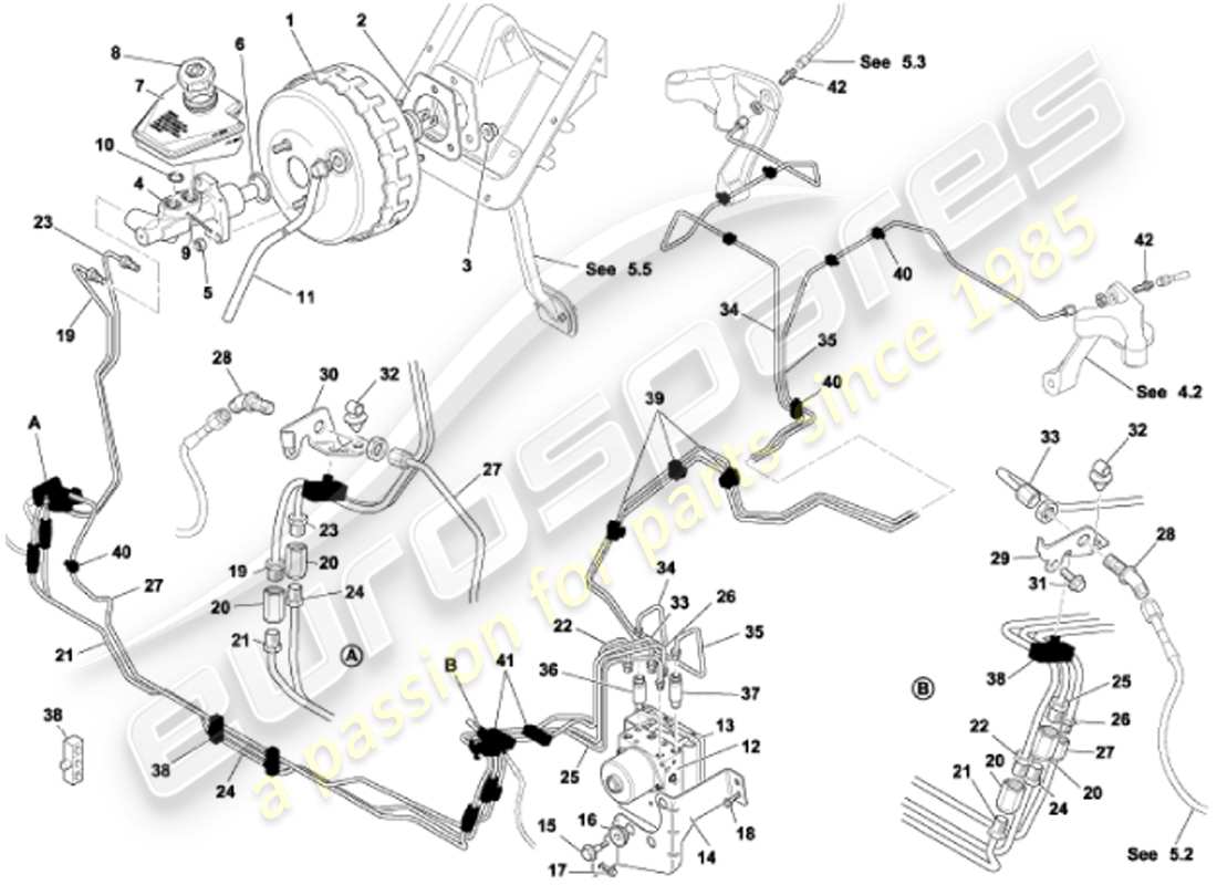 aston martin vanquish (2001) brake booster & modulator part diagram