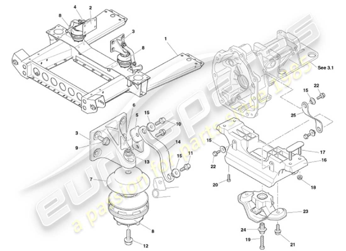 aston martin vanquish (2001) engine mountings part diagram