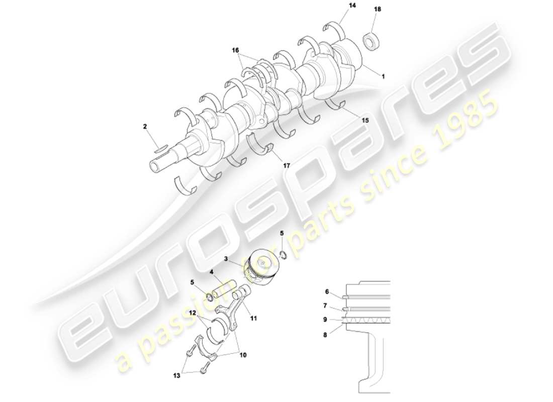 aston martin vanquish (2001) crankshaft, pistons & rods part diagram