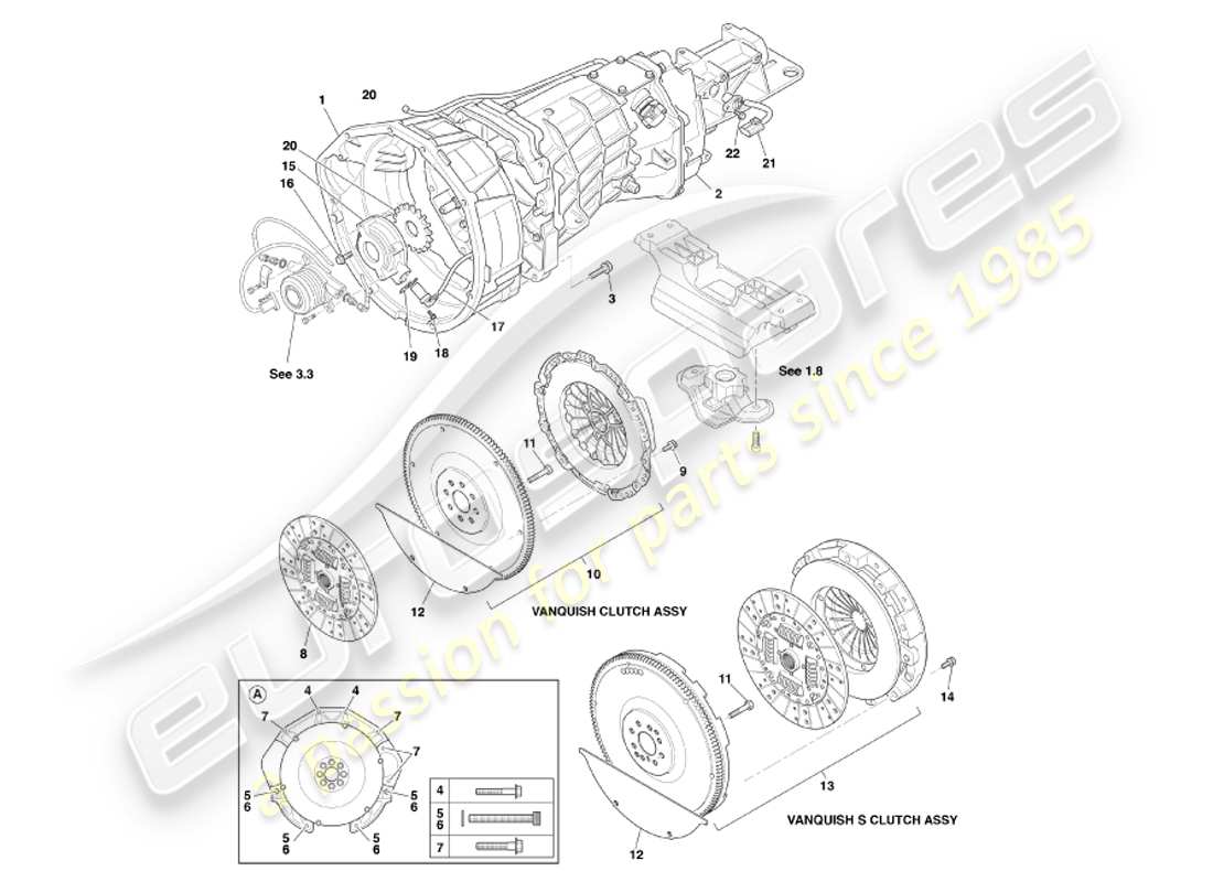 aston martin vanquish (2001) asm gearbox & clutch part diagram