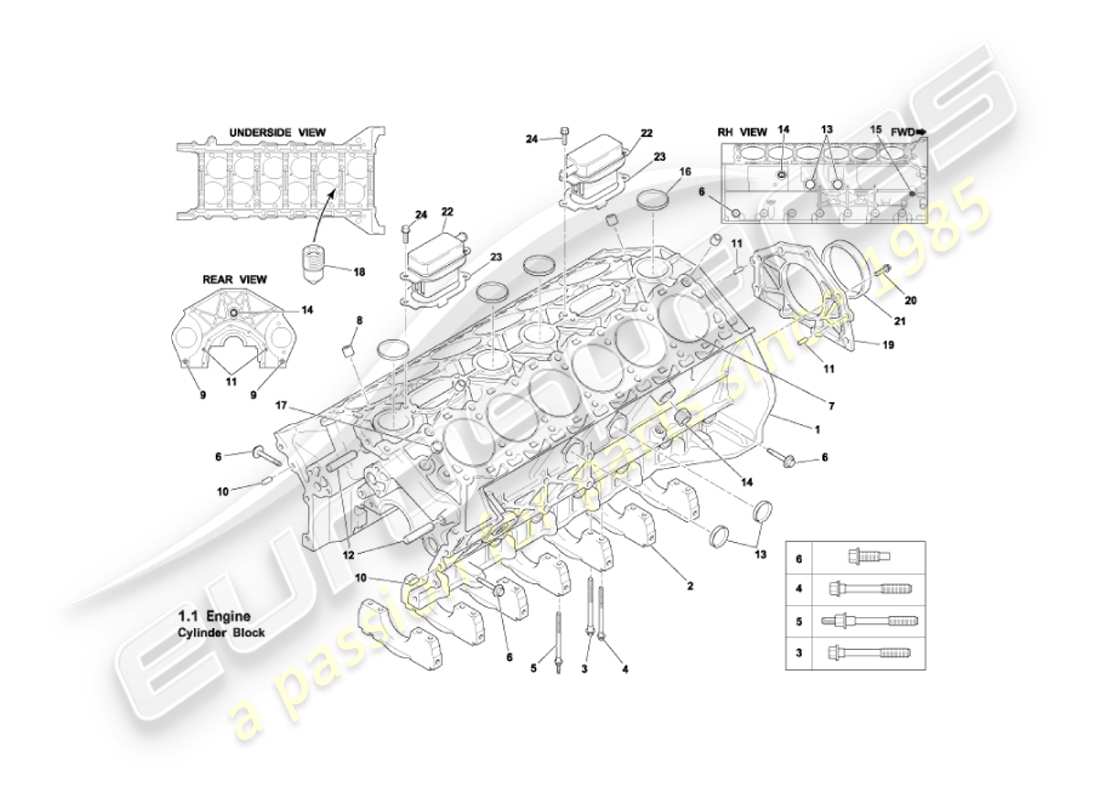 aston martin vanquish (2003) cylinder block parts diagram