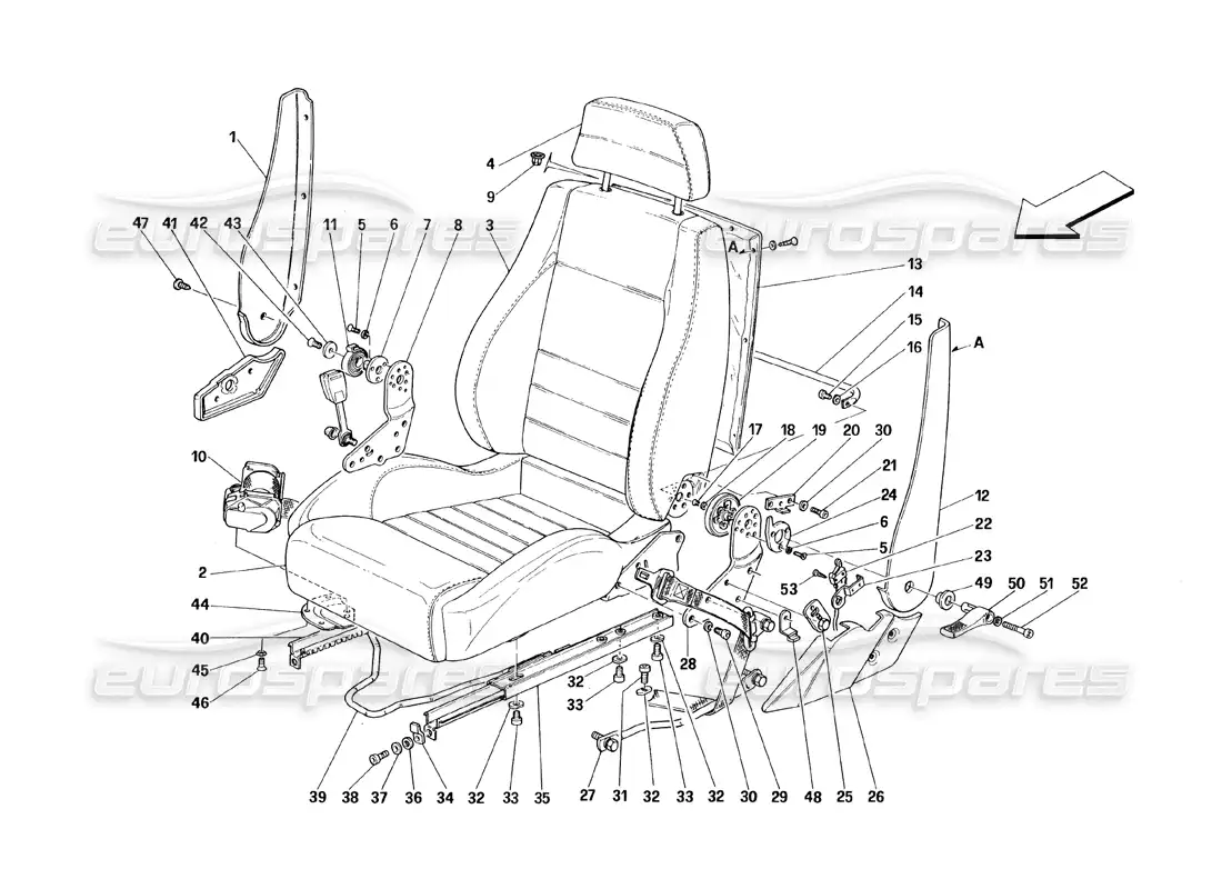 ferrari 348 (1993) tb / ts seats and safety belts parts diagram