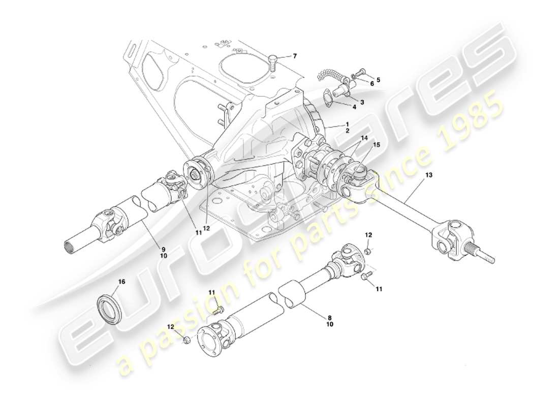 aston martin db7 vantage (2002) hypoid unit, drive & prop shafts part diagram