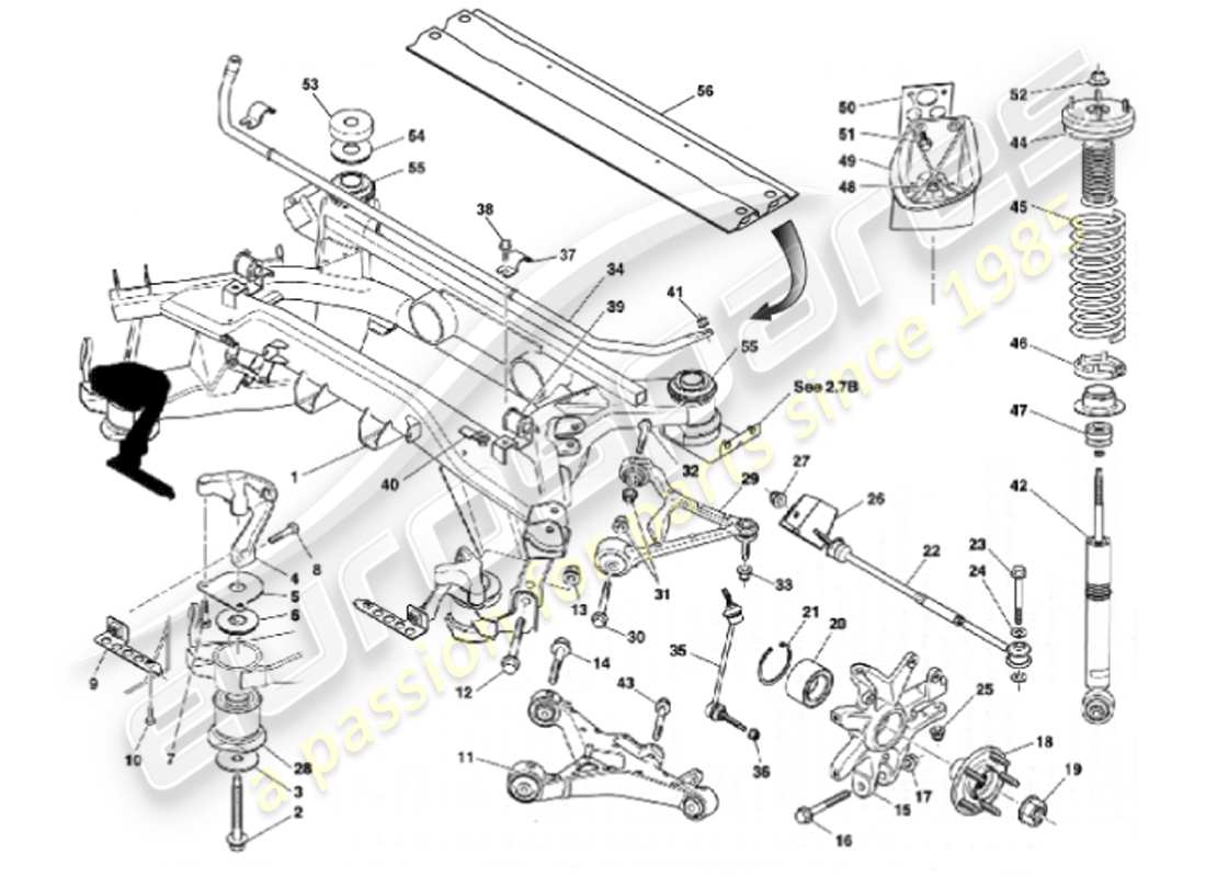 aston martin vanquish (2001) rear suspension part diagram
