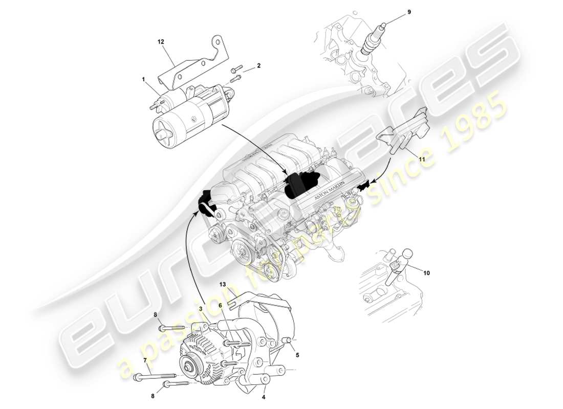 aston martin db7 vantage (2002) engine electrical components part diagram