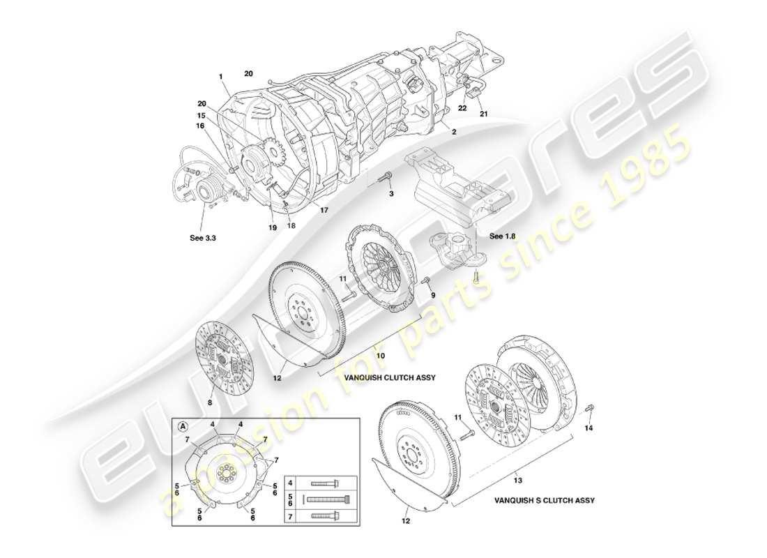 aston martin vanquish (2007) asm gearbox & clutch part diagram