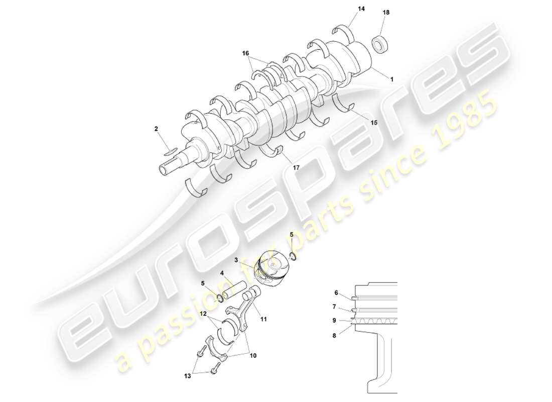 aston martin db7 vantage (2002) crankshaft, pistons & rods part diagram