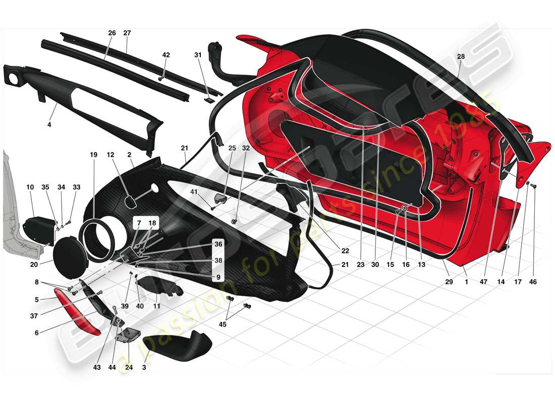 ferrari laferrari (europe) doors - substructure and trim parts diagram