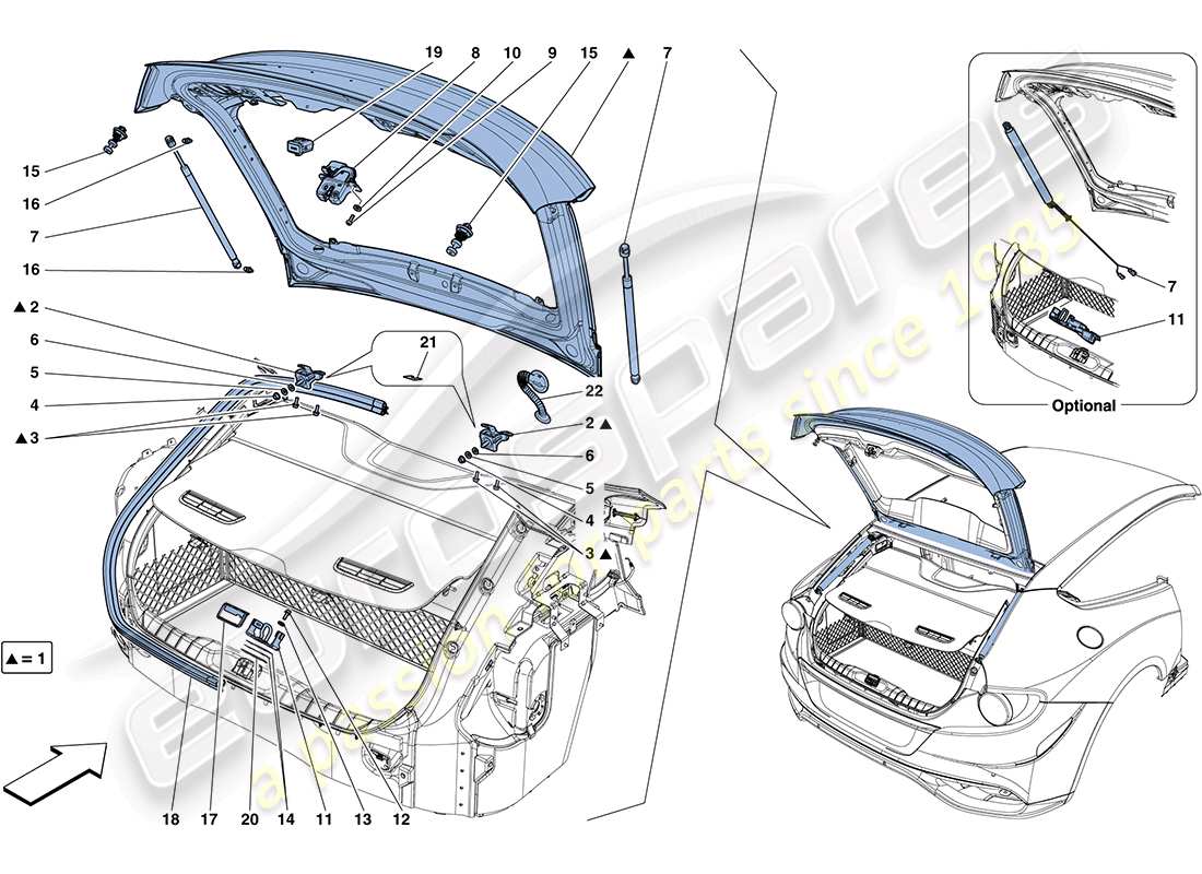 ferrari ff (europe) rear lid and opening mechanism parts diagram