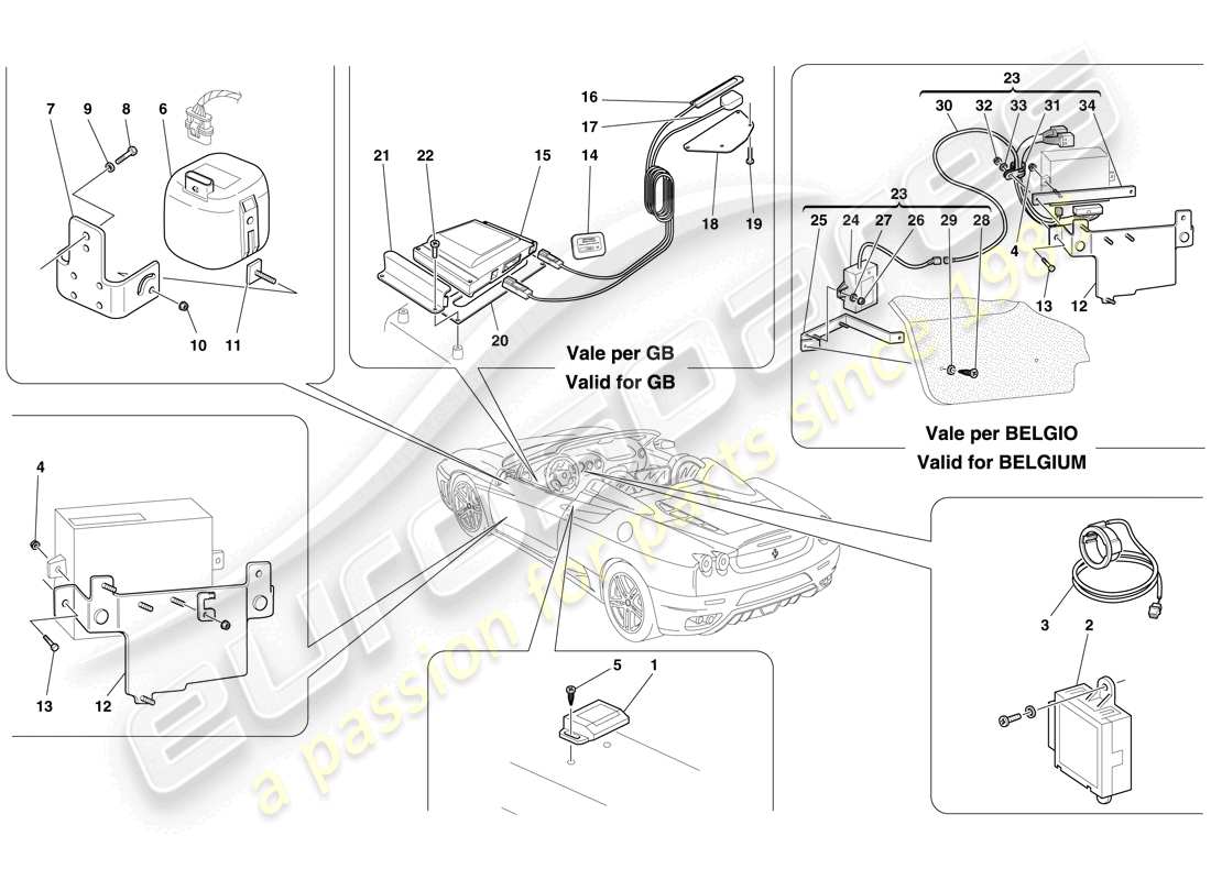a part diagram from the ferrari f430 spider (rhd) parts catalogue