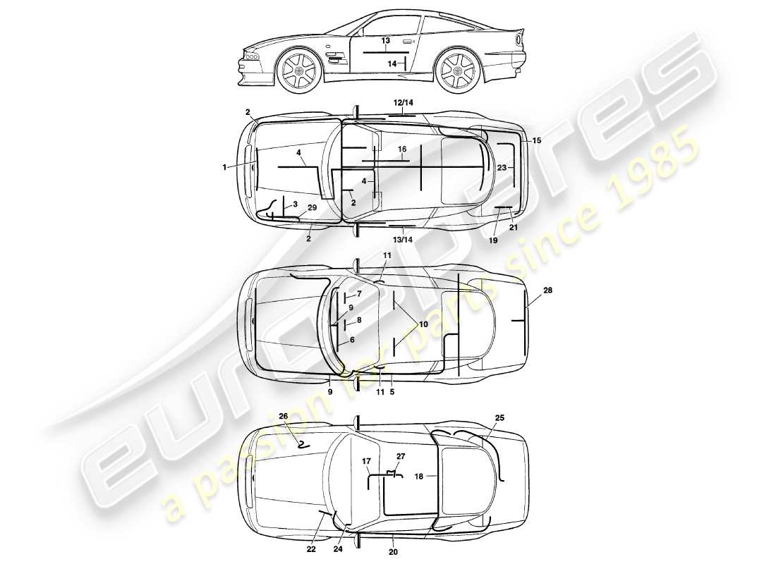 VIEW PARTS DIAGRAMS FROM THE ASTON MARTIN V8 COUPE PARTS CATALOGUE a part diagram from the aston martin v8 coupe parts catalogue