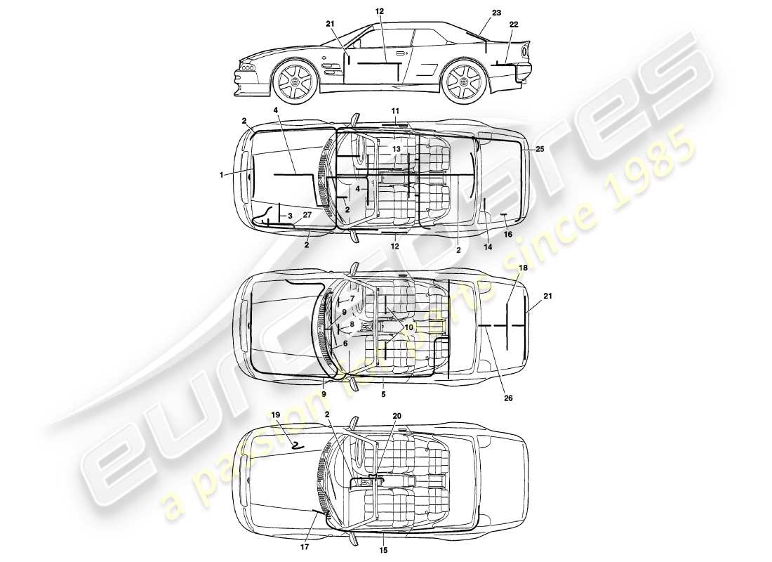 VIEW PARTS DIAGRAMS FROM THE ASTON MARTIN V8 VOLANTE PARTS CATALOGUE a part diagram from the aston martin v8 volante parts catalogue