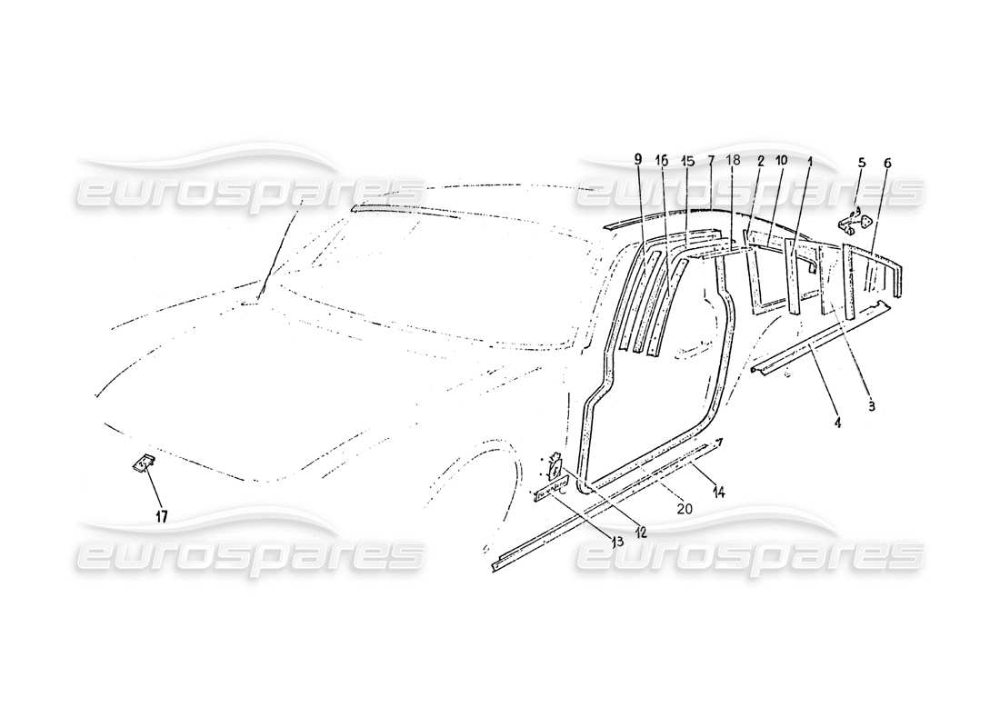 a part diagram from the ferrari 365 gt 2+2 (coachwork) parts catalogue