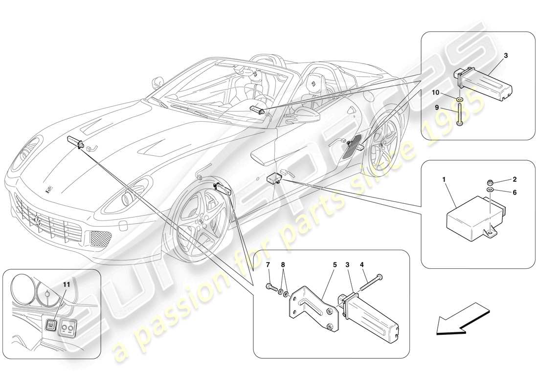 a part diagram from the ferrari 599 sa aperta (rhd) parts catalogue