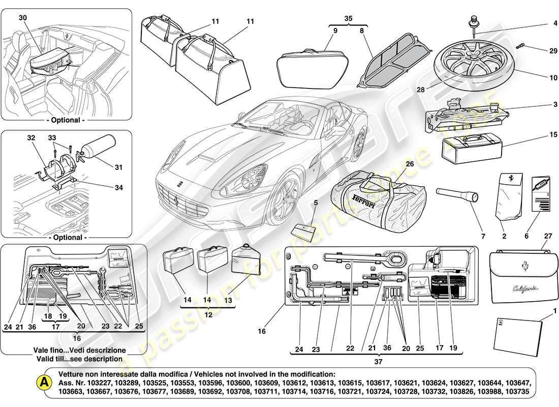 a part diagram from the ferrari california (rhd) parts catalogue