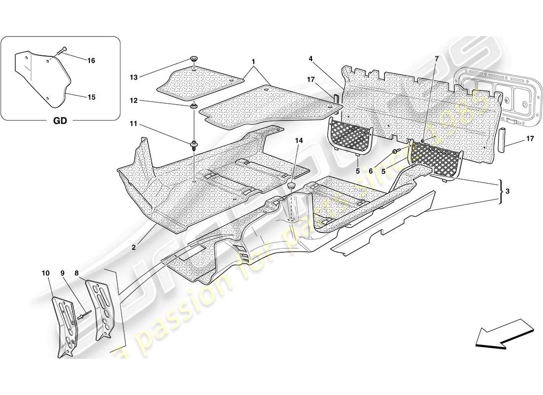 a part diagram from the ferrari f430 coupe (rhd) parts catalogue