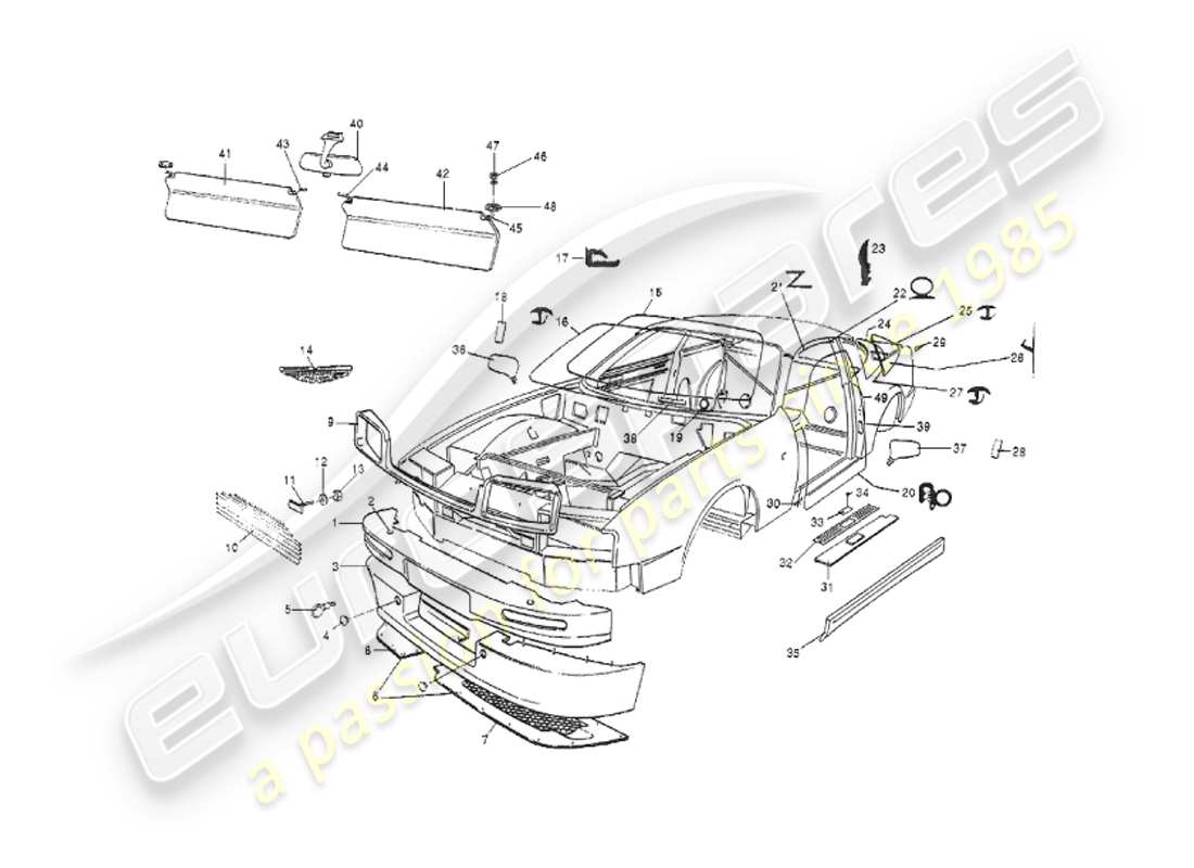 VIEW PARTS DIAGRAMS FROM THE ASTON MARTIN V8 VIRAGE PARTS CATALOGUE a part diagram from the aston martin v8 virage parts catalogue