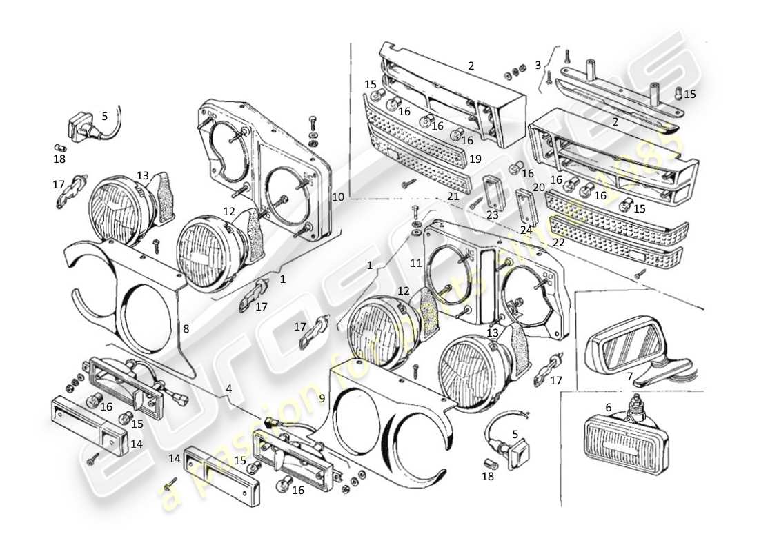 VIEW PARTS DIAGRAMS FROM THE MASERATI KYALAMI PARTS CATALOGUE a part diagram from the maserati kyalami parts catalogue