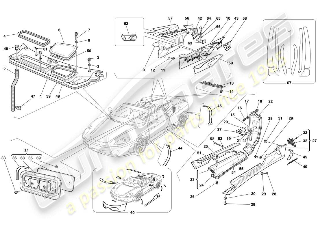 a part diagram from the ferrari f430 spider (rhd) parts catalogue