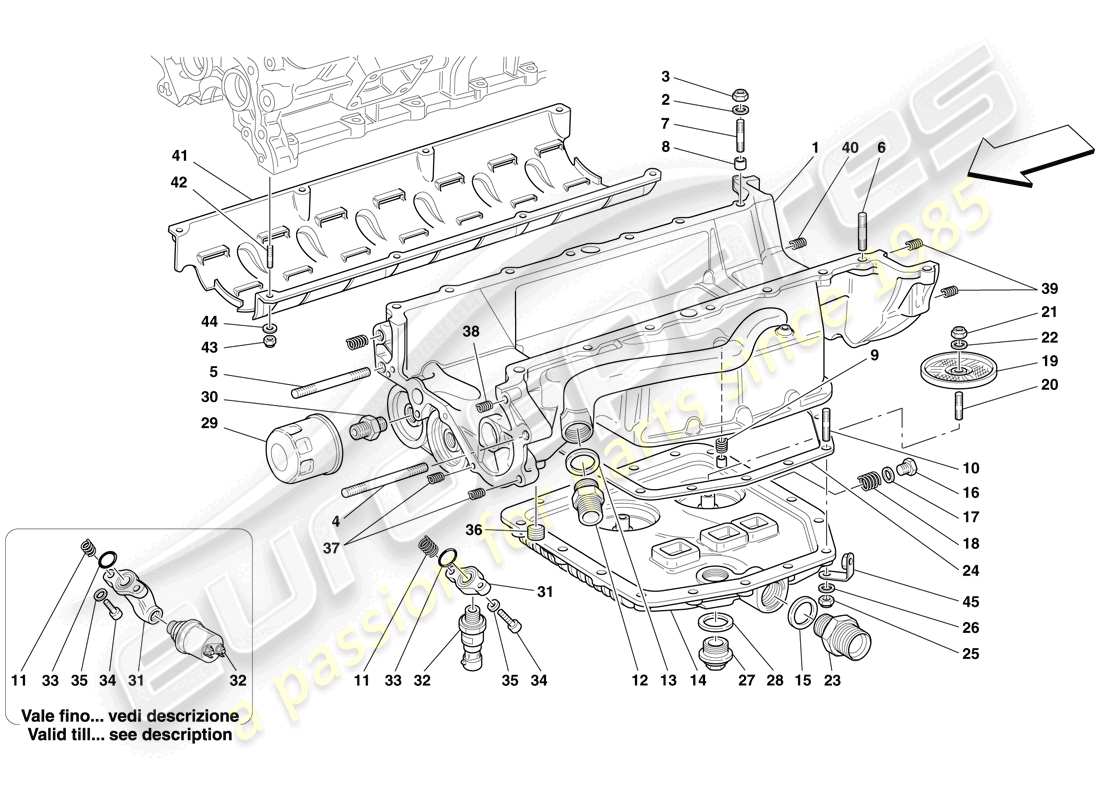 ferrari 612 sessanta (usa) lubrication - oil sump and filters parts diagram