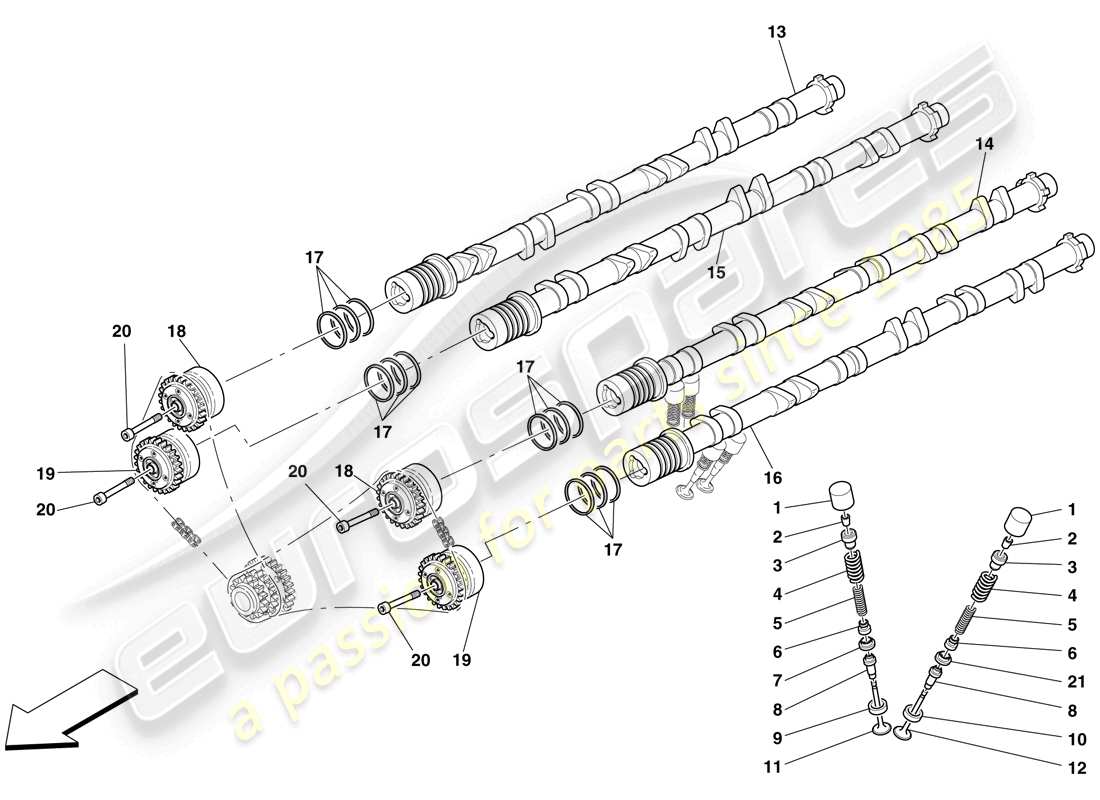 ferrari 599 sa aperta (usa) timing system - tappets and shafts parts diagram