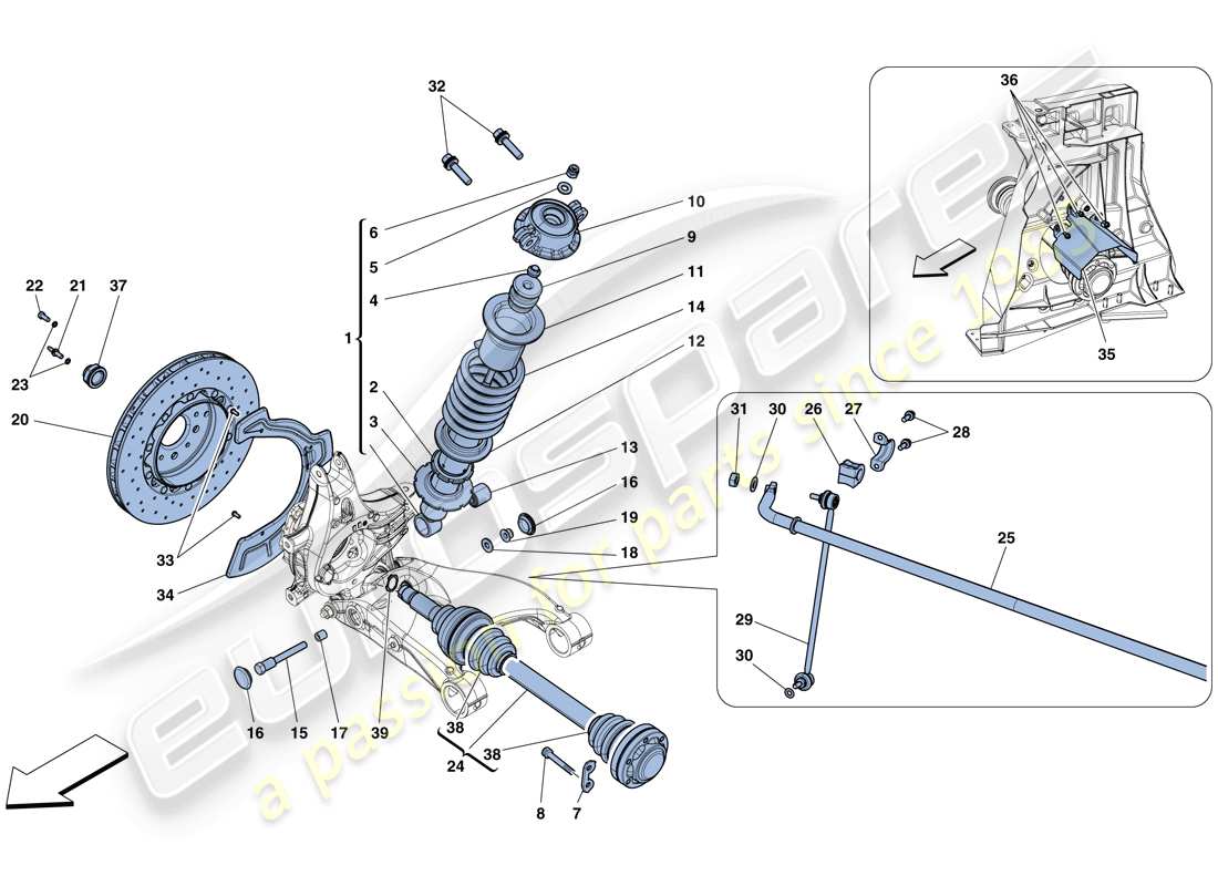 ferrari 488 spider (rhd) rear suspension - shock absorber and brake disc part diagram