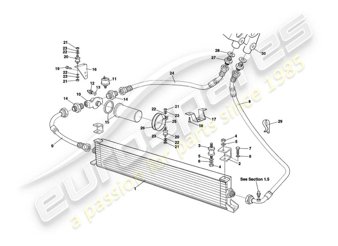 aston martin v8 coupe (1999) oil cooling system parts diagram