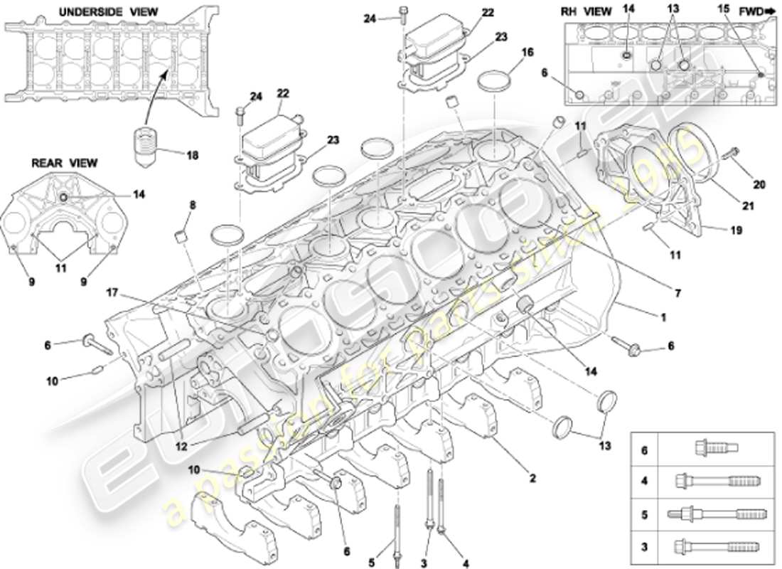 aston martin vanquish (2001) cylinder block part diagram