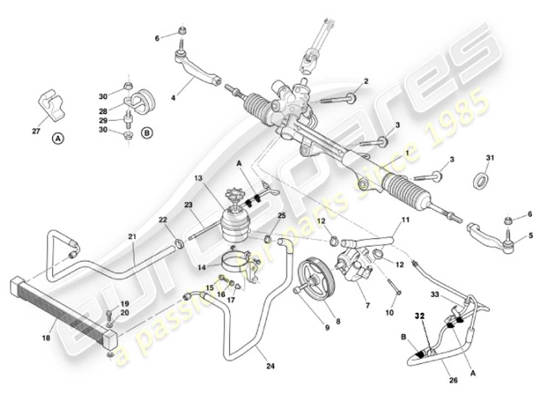 aston martin vanquish (2001) power steering part diagram