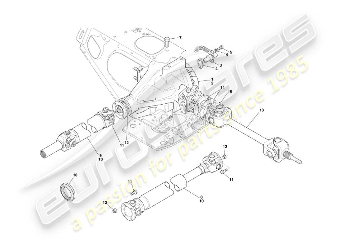 aston martin db7 vantage (2003) hypoid unit, drive & prop shafts part diagram
