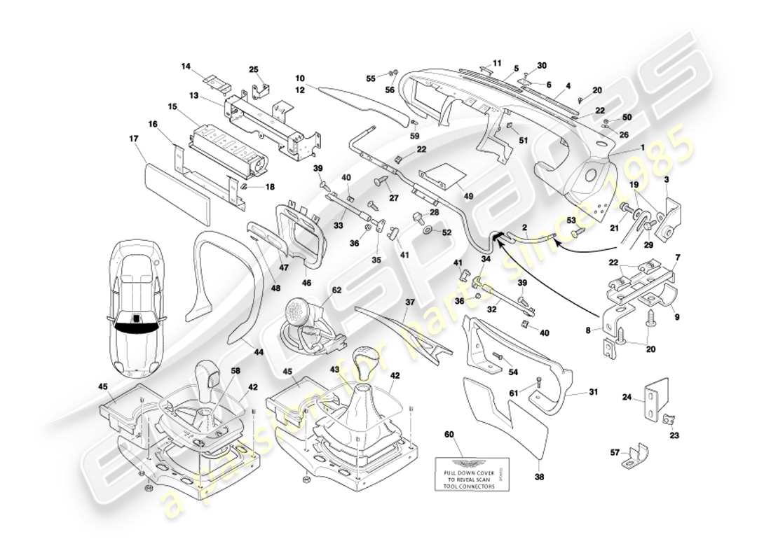 aston martin db7 vantage (2002) fascia & trim part diagram