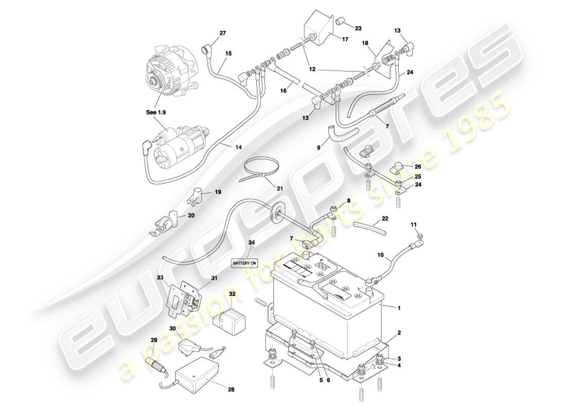 aston martin db7 vantage (2002) battery & tray part diagram
