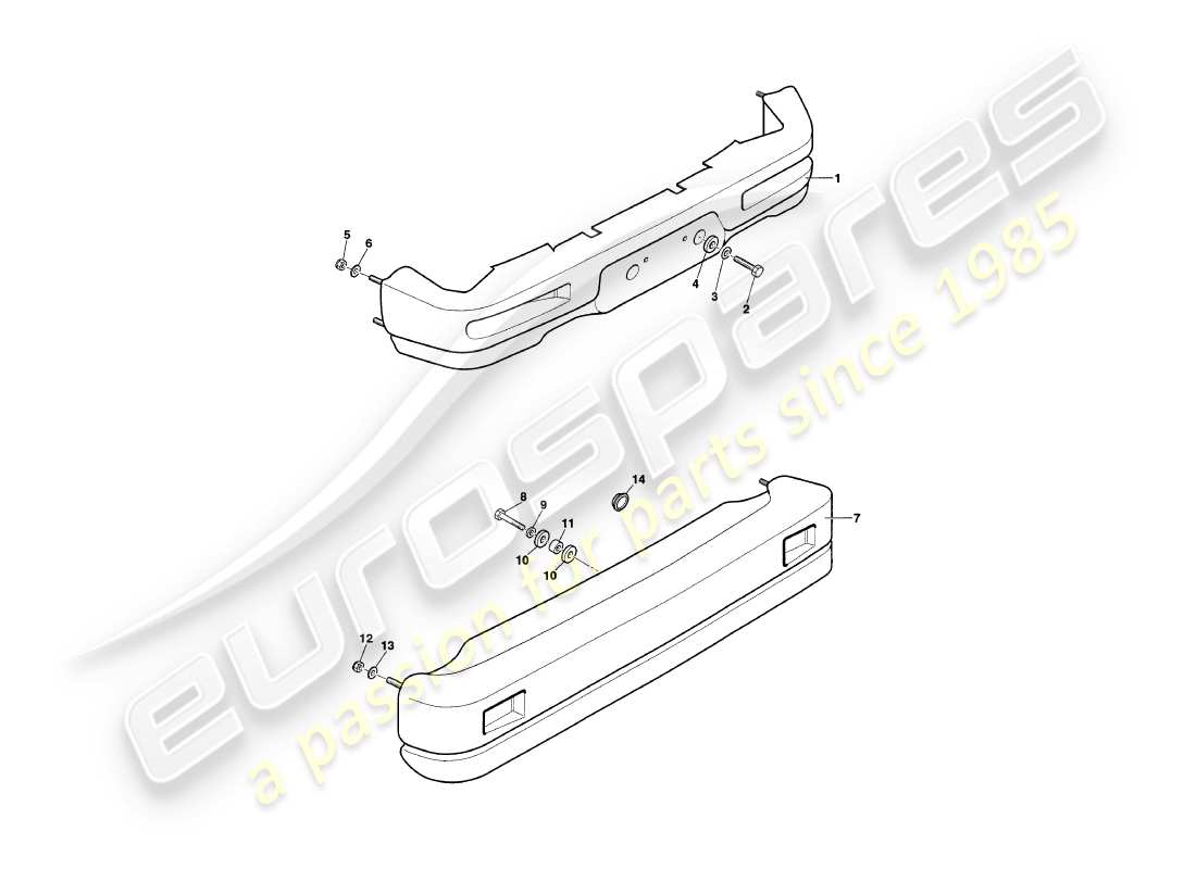 aston martin v8 coupe (1999) bumpers parts diagram