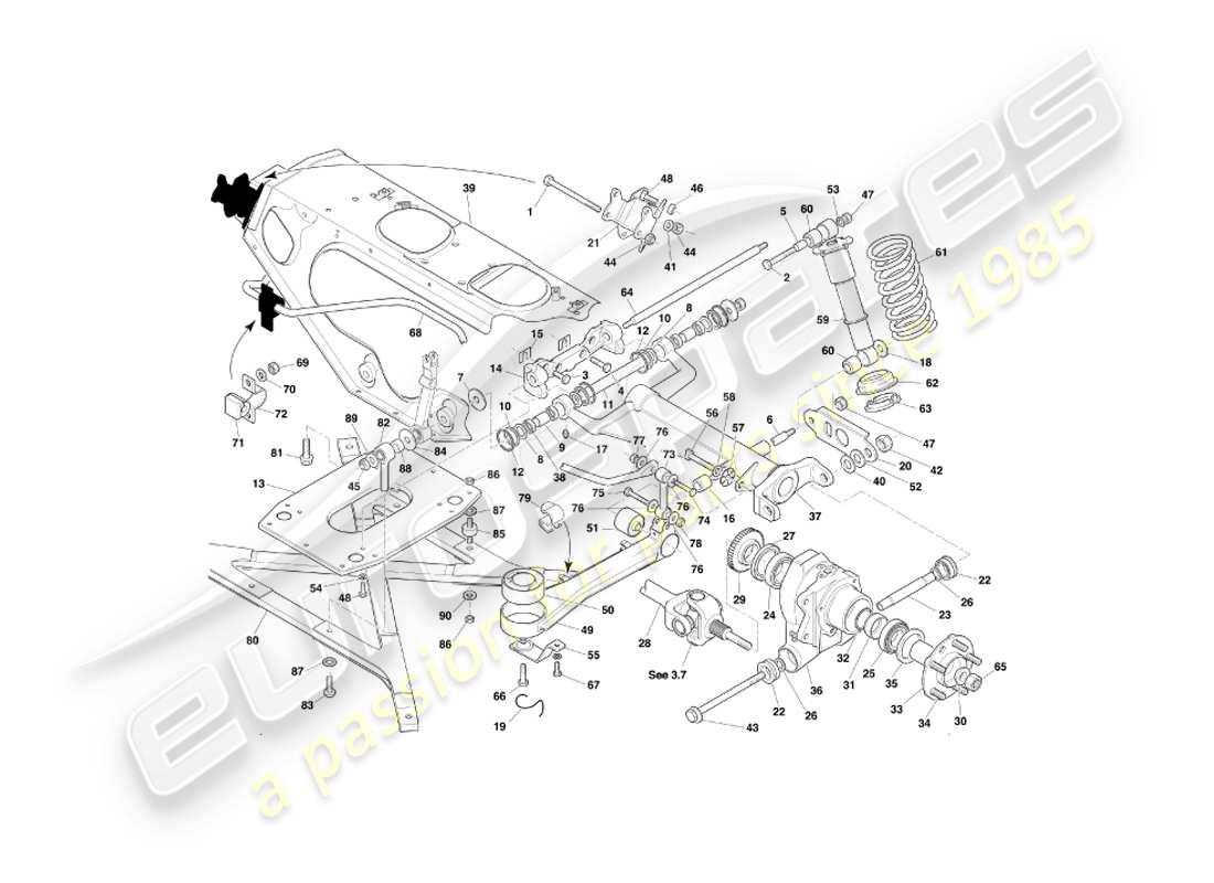 aston martin db7 vantage (2000) rear suspension part diagram